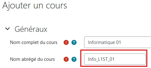 Nom abrégé du cours
